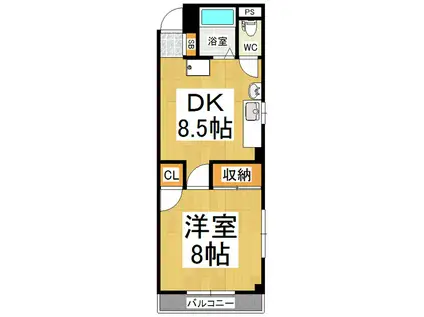 グローリハイツ桐(1DK/2階)の間取り写真