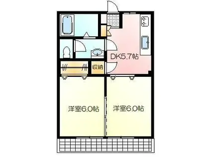 ネスティア太田(2DK/2階)の間取り写真