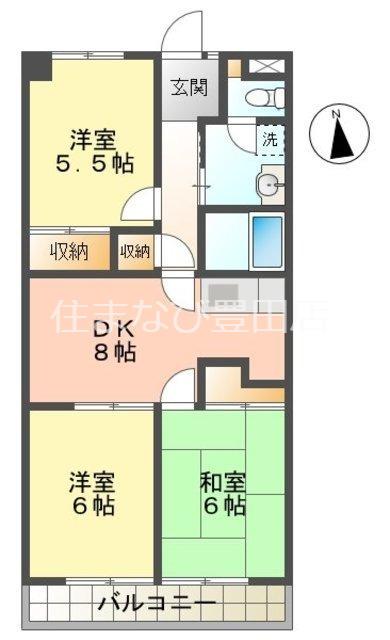 ミサトピア北山(3DK/2階)の間取り写真