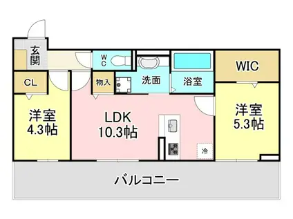TORISIA陣原(2LDK/3階)の間取り写真