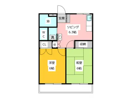 カーサ野崎(2DK/3階)の間取り写真