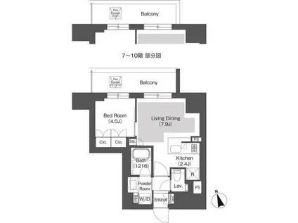 ベルビュー千代田飯田橋(1LDK/10階)の間取り写真