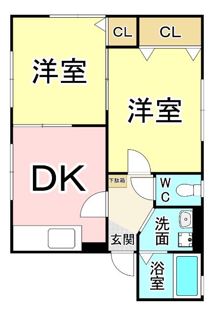 カーサ森(2DK/1階)の間取り写真