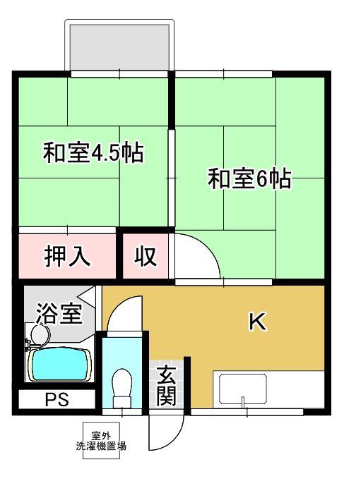 グリーンハイム(2K/2階)の間取り写真