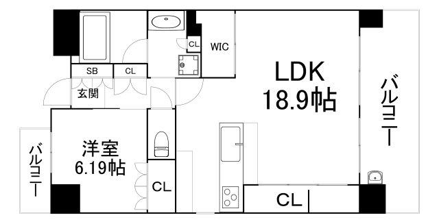 リーガル西天満II(1LDK/6階)の間取り写真
