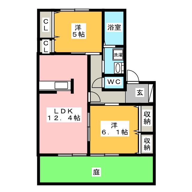 コンフォルターブル B棟(2LDK/1階)の間取り写真