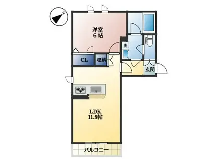 アルアミスタ A棟(1LDK/2階)の間取り写真