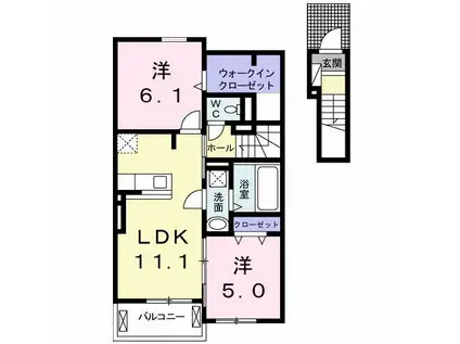 プロムナードKIII(2LDK/2階)の間取り写真