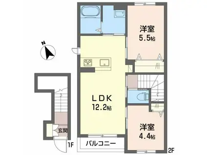 ＪＲ加古川線 滝駅(兵庫) 徒歩148分 2階建 築1年(2LDK/2階)の間取り写真