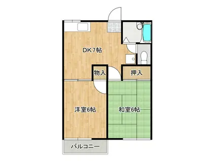 グランヴェールロゼ(2DK/2階)の間取り写真