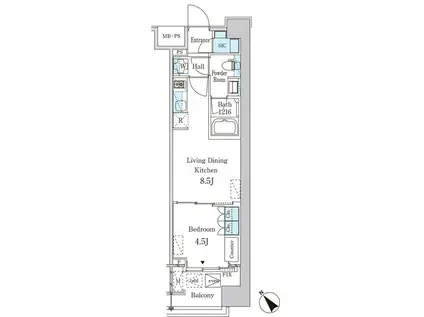 レガシス中目黒(1LDK/6階)の間取り写真