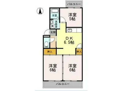 ヴィラユーアイ(3DK/1階)の間取り写真