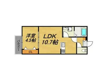 LECOCON岩倉(1LDK/2階)の間取り写真