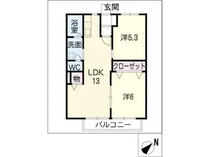 RIVER VILLAGE(2LDK/1階)の間取り写真