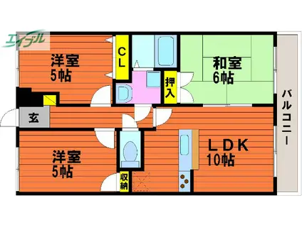 ハッピーハイツ操明 A棟(3LDK/4階)の間取り写真