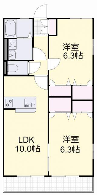 ボヌール関A(2LDK/1階)の間取り写真