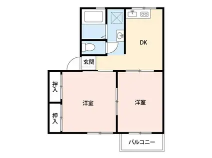 シティハイムアンシャンテB(2K/1階)の間取り写真