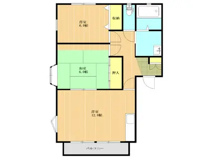 ディアコートウスバ(2LDK/2階)の間取り写真