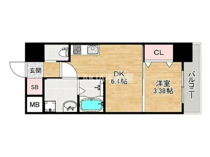 クローバープレミア長居公園東(1DK/2階)の間取り写真