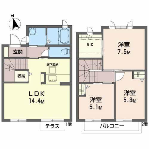アーシスりんくうB(3LDK/1階)の間取り写真