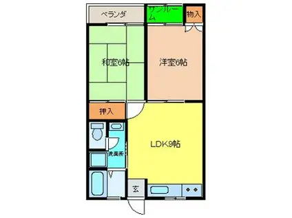 グリーンヒル原(2DK/1階)の間取り写真