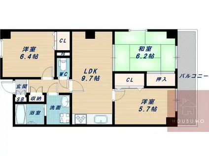 一力グランドマンション(3LDK/3階)の間取り写真