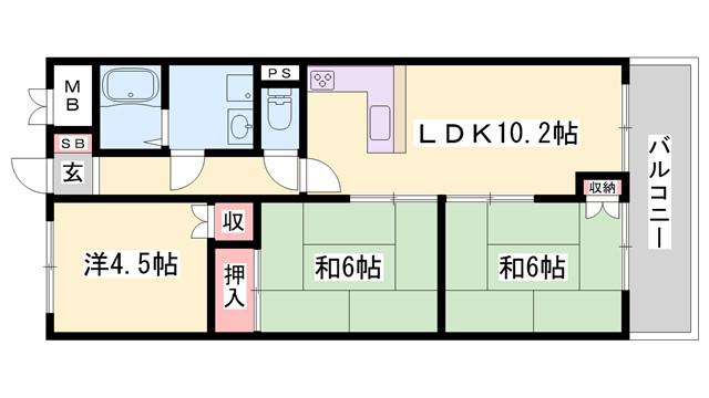 ラ グレイス姫路(3LDK/4階)の間取り写真