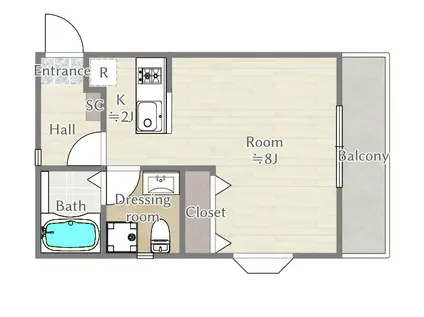 FUJISTAみずほ台(1K/1階)の間取り写真