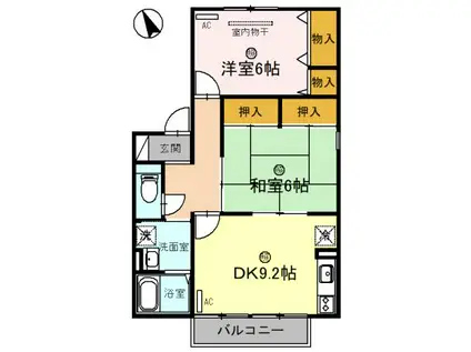 ディアコートII(2DK/2階)の間取り写真