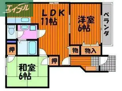 グリーンピア南輝 A棟(2LDK/1階)の間取り写真