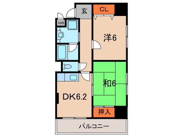カルム六甲(2DK/1階)の間取り写真