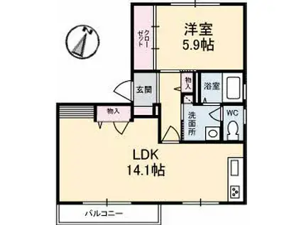 フレグランス竹原 B棟(1LDK/2階)の間取り写真
