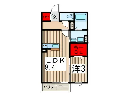 エルメゾン小手指B棟(1LDK/1階)の間取り写真