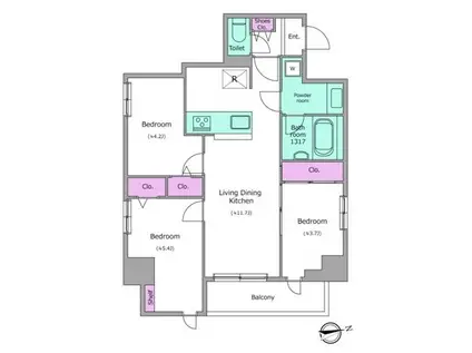 ドゥーエ日暮里(3LDK/4階)の間取り写真