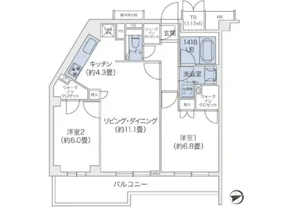 代官山BLESS鉢山(2LDK/2階)の間取り写真