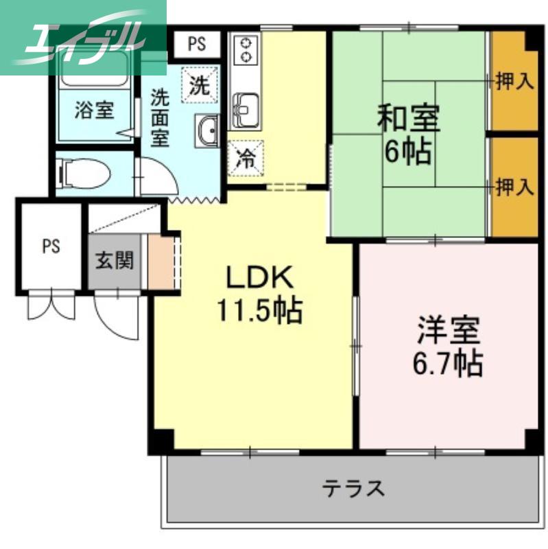 グランデュール高柳 B棟(2LDK/1階)の間取り写真