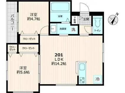 プリメイロ(2LDK/2階)の間取り写真