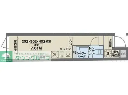 COCOFLAT赤堤(ワンルーム/4階)の間取り写真