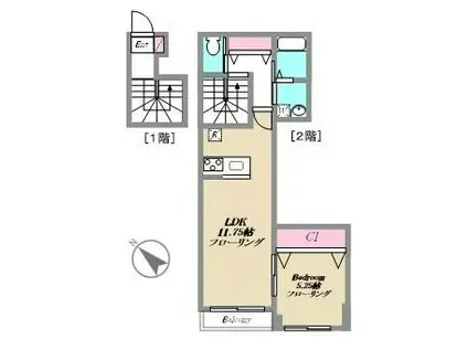 ナーシサス・コート大倉山(1LDK/2階)の間取り写真