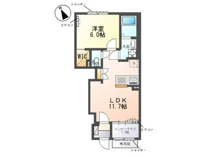 柏市篠籠田 アパート(1LDK/1階)の間取り写真