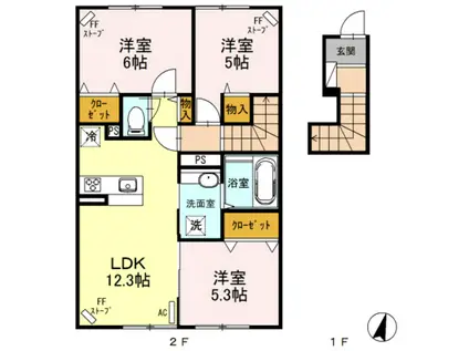 FLAT EXCEED(3LDK/2階)の間取り写真