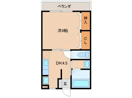 クオーレ(1DK/2階)の間取り写真