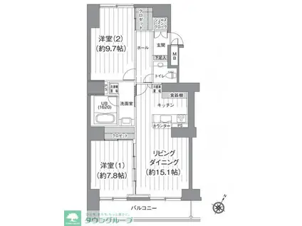 TS GARDEN北柏 2号棟(2LDK/11階)の間取り写真