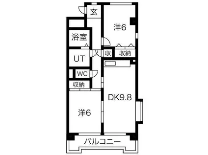 パーシモンガーデン(2LDK/4階)の間取り写真