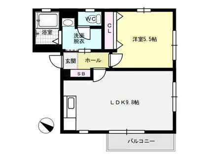 ソレールメゾン南福岡A(1LDK/2階)の間取り写真