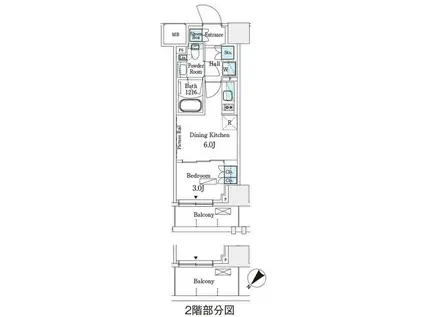 パークアクシス横浜伊勢佐木町通(1DK/2階)の間取り写真