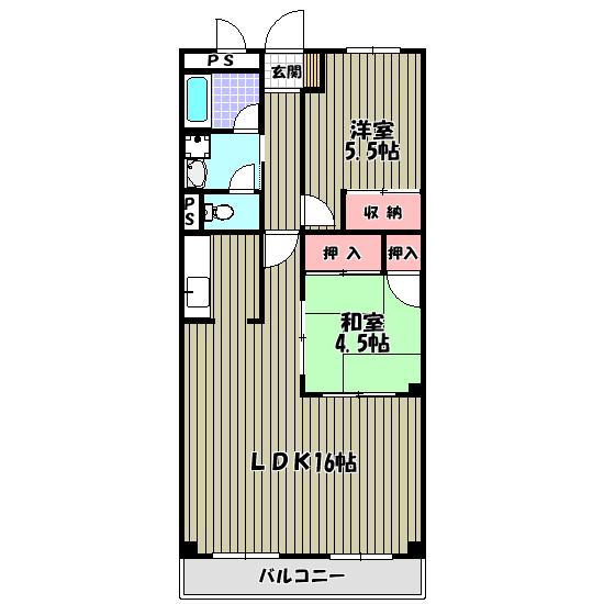 グランドメゾン津々山台(2LDK/3階)の間取り写真