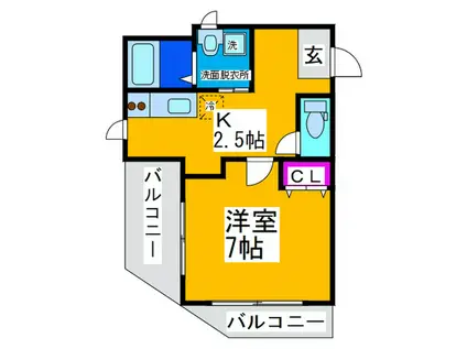 メゾンドゥース学園町(1K/2階)の間取り写真