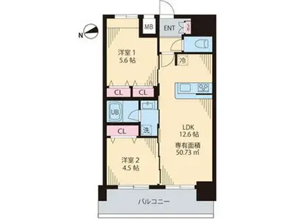 ルカナル門前仲町(2LDK/5階)の間取り写真