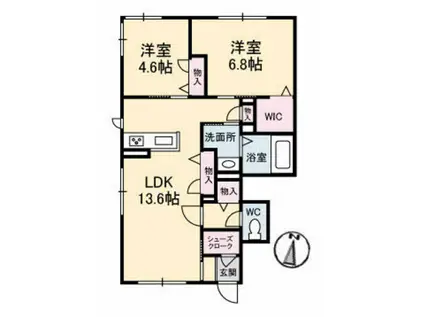 グリーンヒルズほことり七番館(2LDK/1階)の間取り写真